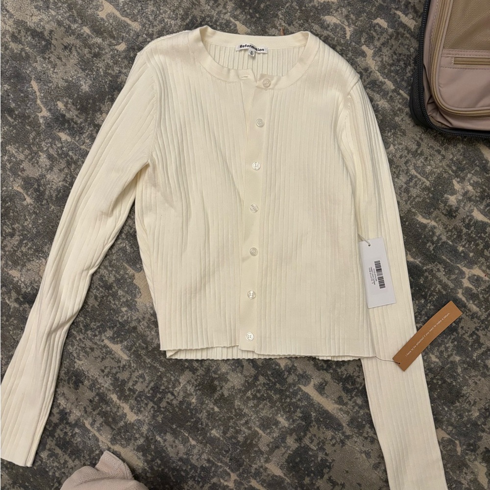 Reformation Joanne Cream Button-Up Cardigan - Picture 3 of 3